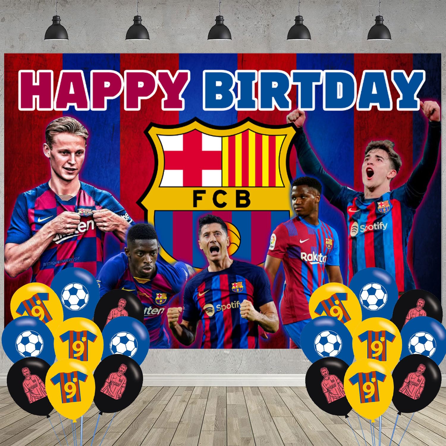 Barcelona Birthday Party Decoration,Soccer Party Photo Background 5 x 3 FT and 18 Pcs Balloon,Football Merch Party Backdrop Supplies