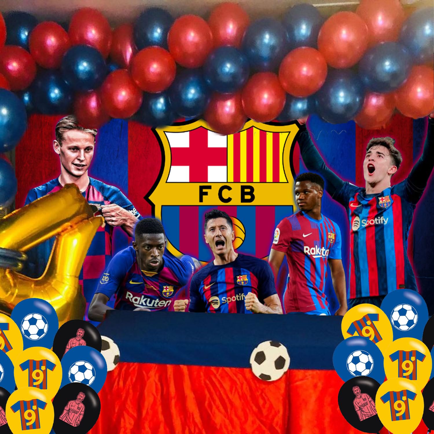 Barcelona Birthday Party Decoration,Soccer Party Photo Background 5 x 3 FT and 18 Pcs Balloon,Football Merch Party Backdrop Supplies