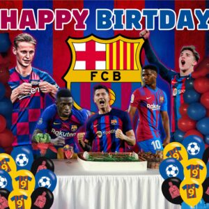 Barcelona Birthday Party Decoration,Soccer Party Photo Background 5 x 3 FT and 18 Pcs Balloon,Football Merch Party Backdrop Supplies