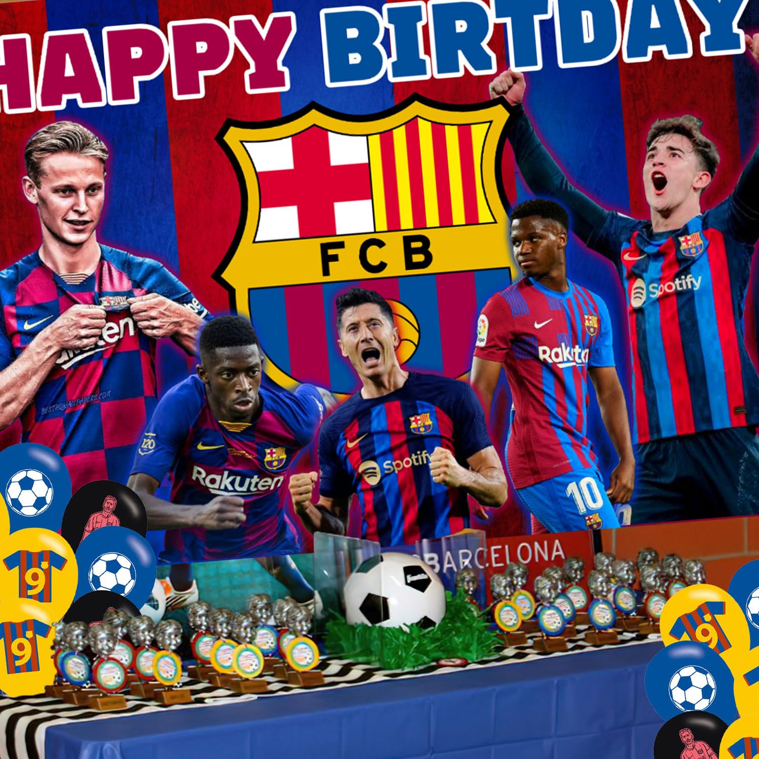 Barcelona Birthday Party Decoration,Soccer Party Photo Background 5 x 3 FT and 18 Pcs Balloon,Football Merch Party Backdrop Supplies