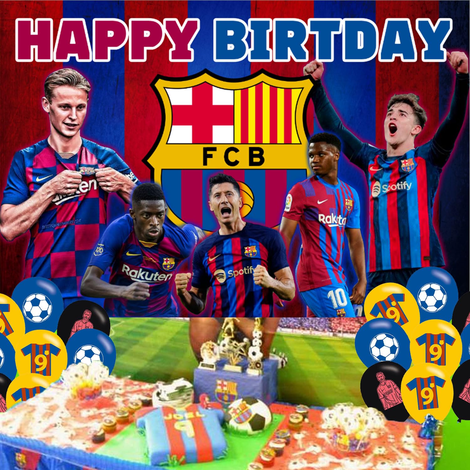 Barcelona Birthday Party Decoration,Soccer Party Photo Background 5 x 3 FT and 18 Pcs Balloon,Football Merch Party Backdrop Supplies