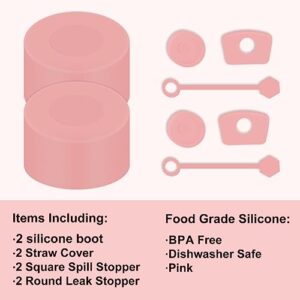 Silicone Spill Proof Stopper Set and Protective Boot for Stanley H2.0 40oz 30oz Tumbler,2 Tumbler Silicone Boot, 2 Straw Cover Cap, 4 Leak Sproof Stopper,Stanley Cup Accessories (pink)