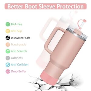 Silicone Spill Proof Stopper Set and Protective Boot for Stanley H2.0 40oz 30oz Tumbler,2 Tumbler Silicone Boot, 2 Straw Cover Cap, 4 Leak Sproof Stopper,Stanley Cup Accessories (pink)