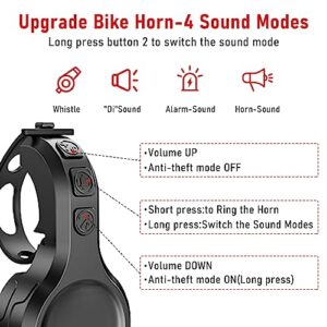 Upgraded in 2023-Electric Bike Horn with 4 Unique Ring Tones- Adjustable 80-130DB, USB Rechargeable, Waterproof Bicycle Accessories for Adults and Kids - Mountain Bike Bells Whistle