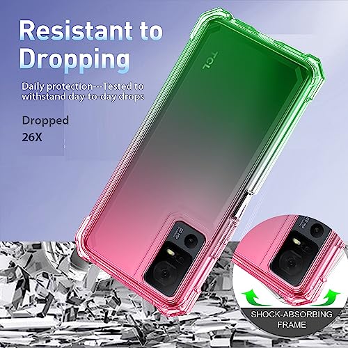 Zeking Case for TCL 40 XL/40T T608DL Case with Privacy Screen Protector, 2 Layer Structure Protection, Shockproof Corner Armor Bumper Phone Cover for TCL 40XL/40T T608DL 6.75" 2023(Pink-Green)