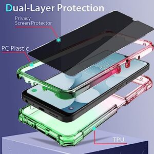 Zeking Case for TCL 40 XL/40T T608DL Case with Privacy Screen Protector, 2 Layer Structure Protection, Shockproof Corner Armor Bumper Phone Cover for TCL 40XL/40T T608DL 6.75" 2023(Pink-Green)