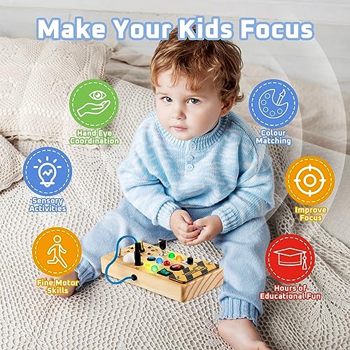 Sumsoltic Busy Board with LED Light,Montessori Toys for 1 2 3 Year Old,Baby Sensory Toy,Preschool Learning Activities,Toddler Toys,Christmas&Birthday Gift for Toddler Boy&Girl