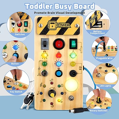 Sumsoltic Busy Board with LED Light,Montessori Toys for 1 2 3 Year Old,Baby Sensory Toy,Preschool Learning Activities,Toddler Toys,Christmas&Birthday Gift for Toddler Boy&Girl