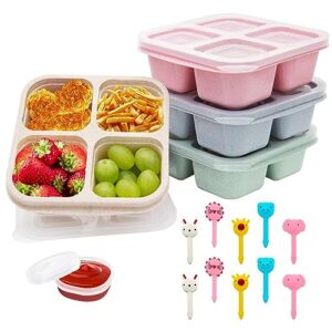 luriseminger 4 pack bento lunch box，4 compartment snack containers，divided bento snack box，meal prep containers kids/toddle/adults,food storage containers for school, work and travel