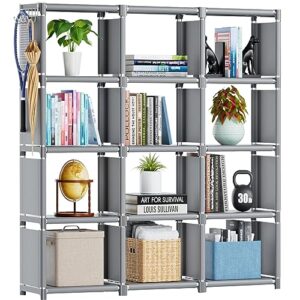 mavivegue book shelf, 12 cube storage organizer, diy bookcase, metal cube bookshelf,tall book case for bedroom, living room,office,closet storage organizer, grey cubicle storage rack