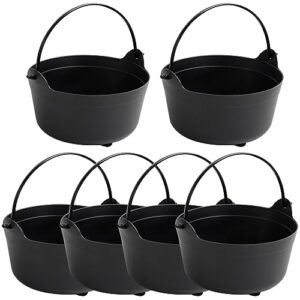 tftafan 6 pieces halloween black cauldron,halloween witch cauldron pot trick or treat candy buckets bulk,jumbo plastic candy basket candy bowl holder for halloween party (black, 9.5-inch)