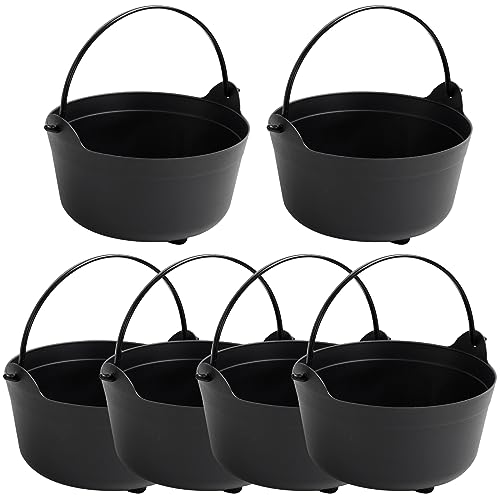 TFTAFAN 6 pieces halloween Black Cauldron,Halloween Witch Cauldron Pot Trick or Treat Candy Buckets bulk,jumbo Plastic Candy Basket Candy Bowl Holder for Halloween Party (black, 9.5-Inch)