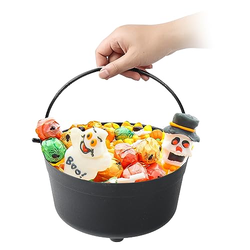 TFTAFAN 6 pieces halloween Black Cauldron,Halloween Witch Cauldron Pot Trick or Treat Candy Buckets bulk,jumbo Plastic Candy Basket Candy Bowl Holder for Halloween Party (black, 9.5-Inch)