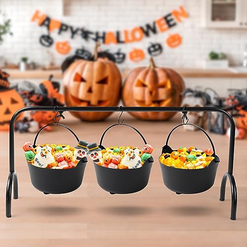 TFTAFAN 6 pieces halloween Black Cauldron,Halloween Witch Cauldron Pot Trick or Treat Candy Buckets bulk,jumbo Plastic Candy Basket Candy Bowl Holder for Halloween Party (black, 9.5-Inch)