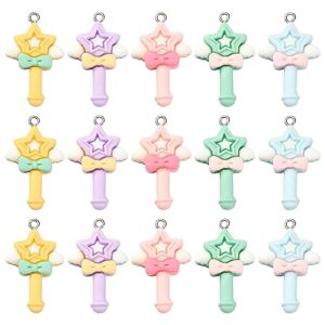 liqunsweet 30 pcs 5 colors opaque resin star magic stick charms magic wand fairy tale charms for birthday party halloween christmas princess cosplay