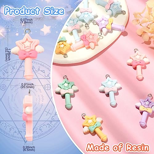 LiQunSweet 30 Pcs 5 Colors Opaque Resin Star Magic Stick Charms Magic Wand Fairy Tale Charms for Birthday Party Halloween Christmas Princess Cosplay