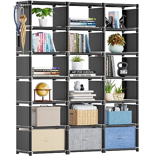 Mavivegue Book Shelf, 18 Cube Storage Organizer, DIY Bookcase, Metal Cube Bookshelf,Tall Book case for Bedroom, Living Room,Office,Closet Storage Organizer, Black Cubicle Storage Rack