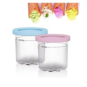 evanem 2/4/6pcs creami containers, for ninja creami deluxe containers,16 oz ice cream pints with lids safe and leak proof compatible nc301 nc300 nc299amz series ice cream maker,pink+blue-4pcs