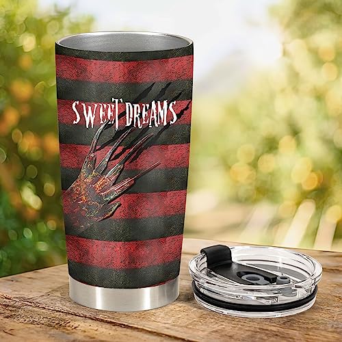 34HD Halloween Gifts for Horror Fans, Freddy Tumbler Stainless Steel with Lid 20 oz, Horror Character Coffee Mug, Freddy's Coming Cup, Birthday Gifts for Movie Lovers