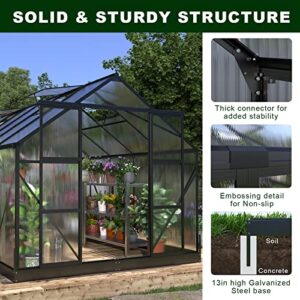 AMERLIFE 8x14x7.5 FT Polycarbonate Greenhouse 2 Sliding Doors 4 Vent Window Walk-in Premium Greenhouse Storage Shed Sunroom Aluminum Large Sun House for Outdoor Garden Backyard, Matte Black