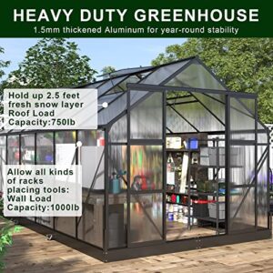 AMERLIFE 8x14x7.5 FT Polycarbonate Greenhouse 2 Sliding Doors 4 Vent Window Walk-in Premium Greenhouse Storage Shed Sunroom Aluminum Large Sun House for Outdoor Garden Backyard, Matte Black