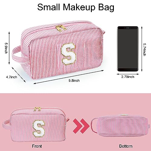 YOOLIFE Large Pink Makeup Pouch - Personalized Cute Initial Makeup Bag Cosmetic Travel Bag Make Up Bags Toiletry Pouch Gift Women Her Birthday Friend Female Friendship Sister Mom Teacher Bridesmaid S