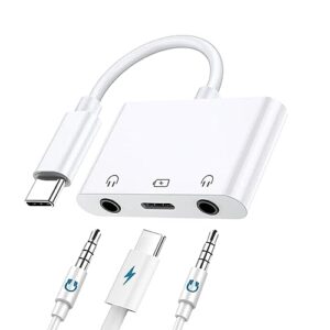 usb c to 3.5mm headphone splitter and charger adapter 3 in 1 usb c to dual earphone jack with pd 60w fast charging dongle compatible with iphone 15, ipad pro, samsung, google pixel