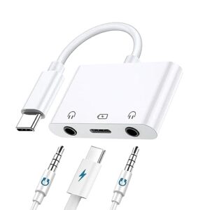 USB C to 3.5mm Headphone Splitter and Charger Adapter 3 in 1 USB C to Dual Earphone Jack with PD 60W Fast Charging Dongle Compatible with iPhone 15, iPad Pro, Samsung, Google Pixel