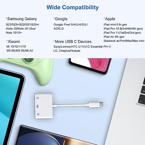 USB C to 3.5mm Headphone Splitter and Charger Adapter 3 in 1 USB C to Dual Earphone Jack with PD 60W Fast Charging Dongle Compatible with iPhone 15, iPad Pro, Samsung, Google Pixel