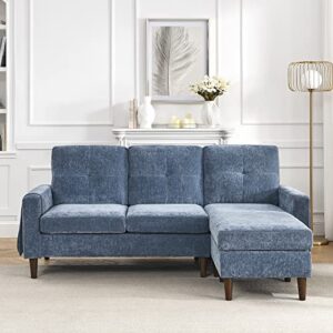 lepfun 80” convertible sectional sofa couch, practical 3 seats l-shape sofa with removable cushions and pocket, rubber wood legs, suitable for apartment,living room and office,navy chenille