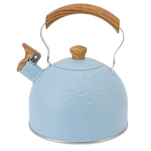 tea kettle stovetop whistling kettle teapot, easy-grip handle with trigger opening mechanism, food grade stainless steel teakettle, stove top with heat proof ergonomic handle.