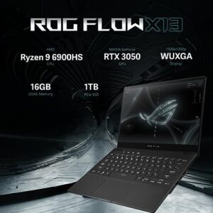 asus ROG Flow 13.4'' WUXGA Touchscreen Laptop, AMD Ryzen 9 6900HS, 16GB LPDDR5 RAM, 1TB SSD, NVIDIA GeForce RTX 3050, Backlit Keyboard, Win 11 Pro, Black, 32GB Snow Bell USB Card