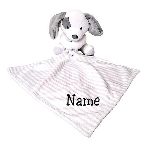 SONA G DESIGNS Personalized Baby Lovey Puppy Dog Security Blanket (White Puppy with Embroidered Name)