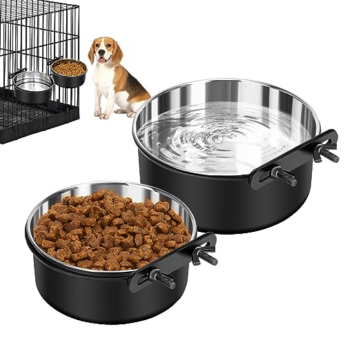 Dog Crate Water Bowl, 2 Pack No Spill Hanging Kennel Pet Cage Bowl Accessories, Mountable Big Stainless Steel Dog Food Water Dispenser Dish Feeder Coop Cup for Cat Puppy Bunny Bird Guinea Pig Ferret