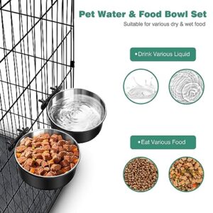 Dog Crate Water Bowl, 2 Pack No Spill Hanging Kennel Pet Cage Bowl Accessories, Mountable Big Stainless Steel Dog Food Water Dispenser Dish Feeder Coop Cup for Cat Puppy Bunny Bird Guinea Pig Ferret