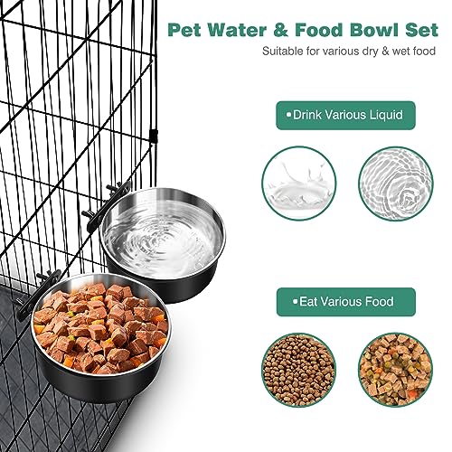 Dog Crate Water Bowl, 2 Pack No Spill Hanging Kennel Pet Cage Bowl Accessories, Mountable Big Stainless Steel Dog Food Water Dispenser Dish Feeder Coop Cup for Cat Puppy Bunny Bird Guinea Pig Ferret