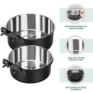 Dog Crate Water Bowl, 2 Pack No Spill Hanging Kennel Pet Cage Bowl Accessories, Mountable Big Stainless Steel Dog Food Water Dispenser Dish Feeder Coop Cup for Cat Puppy Bunny Bird Guinea Pig Ferret