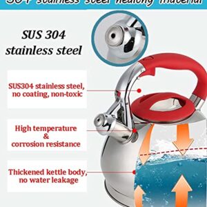 Tea Kettle For Stove Top Teapot For Stovetop Stainless Steel Whistling Kettle 3L Hot Water Boiler Kettle Kitchen Stovetop Hot Kettle Tea Kettle Teapot Tea Pot Stovetop (Color : Red, Size : 3L)