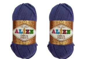 2 skein alize diva stretch yarn, swimsuit purple lilac elastic summer yarn, swimwear yarn, alize diva stretch hand knitting and crochet yarn, made in turkey