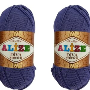 2 Skein Alize Diva Stretch Yarn, Swimsuit Purple Lilac Elastic Summer Yarn, Swimwear Yarn, Alize Diva Stretch Hand Knitting and Crochet Yarn, Made in Turkey