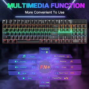 FAMOMI Mechanical Gaming Keyboard, 104 Keys LED Backlit Mechanical Feel Anti-ghosting Wired Full Size Keyboard with Blue Switch for Windows Laptop PC Mac (Black)