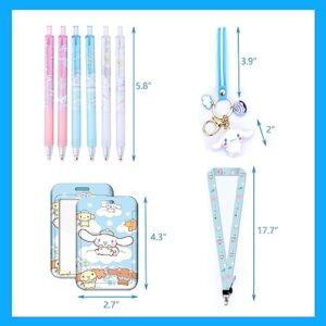 Cute Cinnamoroll School Supplies Set Kawaii Office Supplies Gift Set Including Gel Ink Roller Pens Stickers Pencil Case ID Badge Stickers Button Pins Key Chain Phone Chain Phone Ring Holder