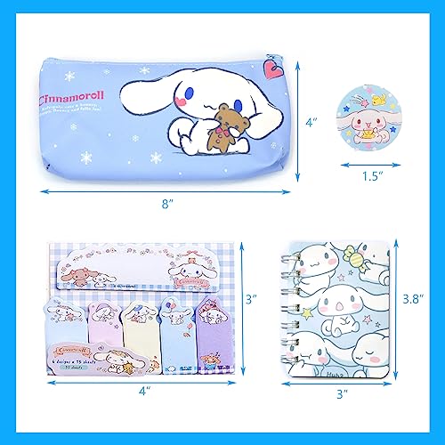 Cute Cinnamoroll School Supplies Set Kawaii Office Supplies Gift Set Including Gel Ink Roller Pens Stickers Pencil Case ID Badge Stickers Button Pins Key Chain Phone Chain Phone Ring Holder