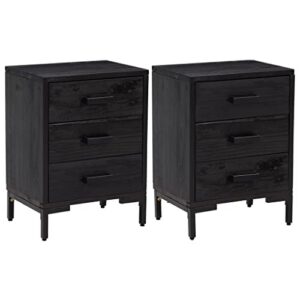 vidaxl set of 2 bedside cabinets in black - solid wood pine, metal hardware, retro style, 15.7"x11.8"x21.7" - ideal bedroom furniture