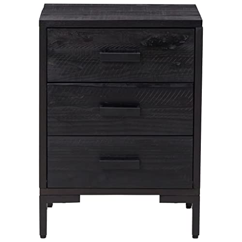 vidaXL Set of 2 Bedside Cabinets in Black - Solid Wood Pine, Metal Hardware, Retro Style, 15.7"x11.8"x21.7" - Ideal Bedroom Furniture