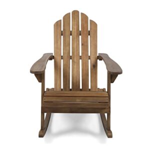 Christopher Knight Home Cara Outdoor Adirondack Acacia Wood Rocking Chair, Dark Brown Finish & Parker Outdoor 16" Acacia Wood Side Table, Teak Finish