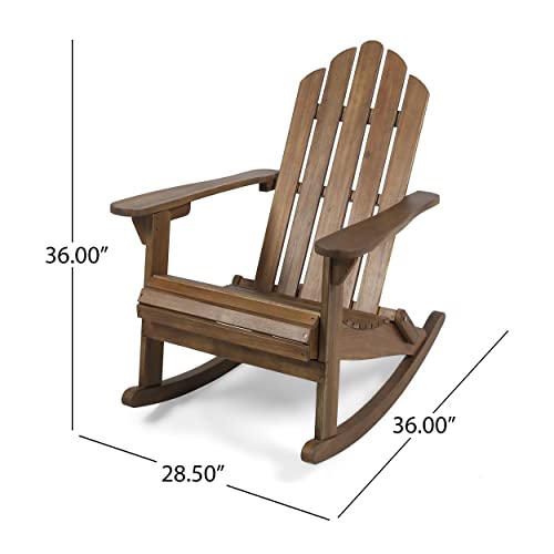 Christopher Knight Home Cara Outdoor Adirondack Acacia Wood Rocking Chair, Dark Brown Finish & Parker Outdoor 16" Acacia Wood Side Table, Teak Finish