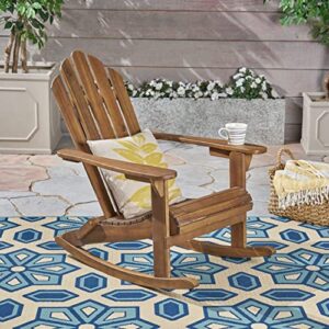 Christopher Knight Home Cara Outdoor Adirondack Acacia Wood Rocking Chair, Dark Brown Finish & Parker Outdoor 16" Acacia Wood Side Table, Teak Finish