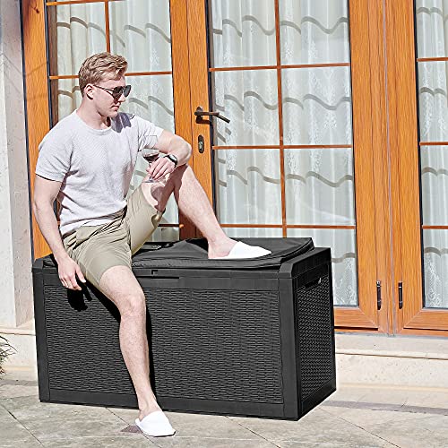 YITAHOME 100 Gallon Large Resin Deck Box Outdoor Storage (Black) & 11.5 Gallon Outdoor Side Table with Storage Small End Table for Coffee, Patio Decor,Cushions(Black)