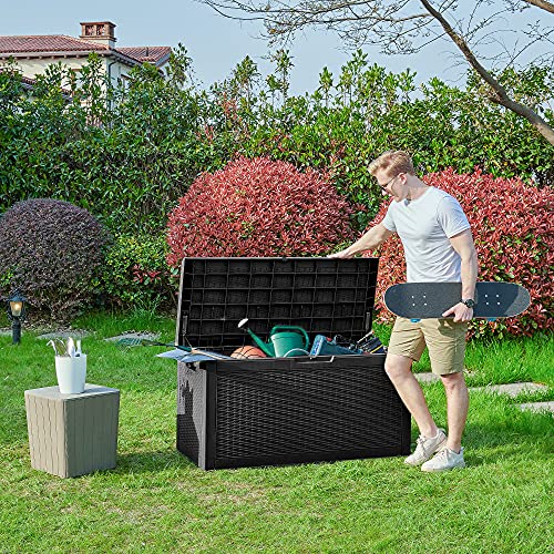 YITAHOME 100 Gallon Large Resin Deck Box Outdoor Storage (Black) & 11.5 Gallon Outdoor Side Table with Storage Small End Table for Coffee, Patio Decor,Cushions(Black)
